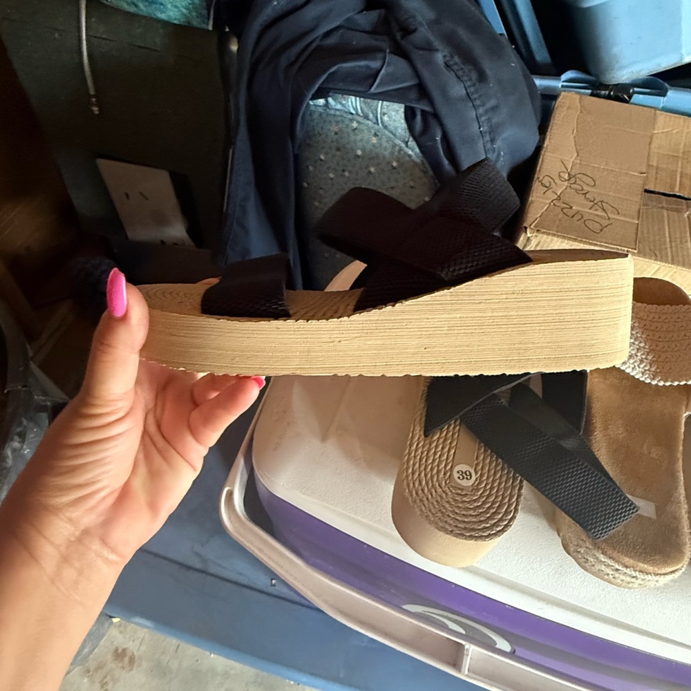 Black Woven Platform Sandals